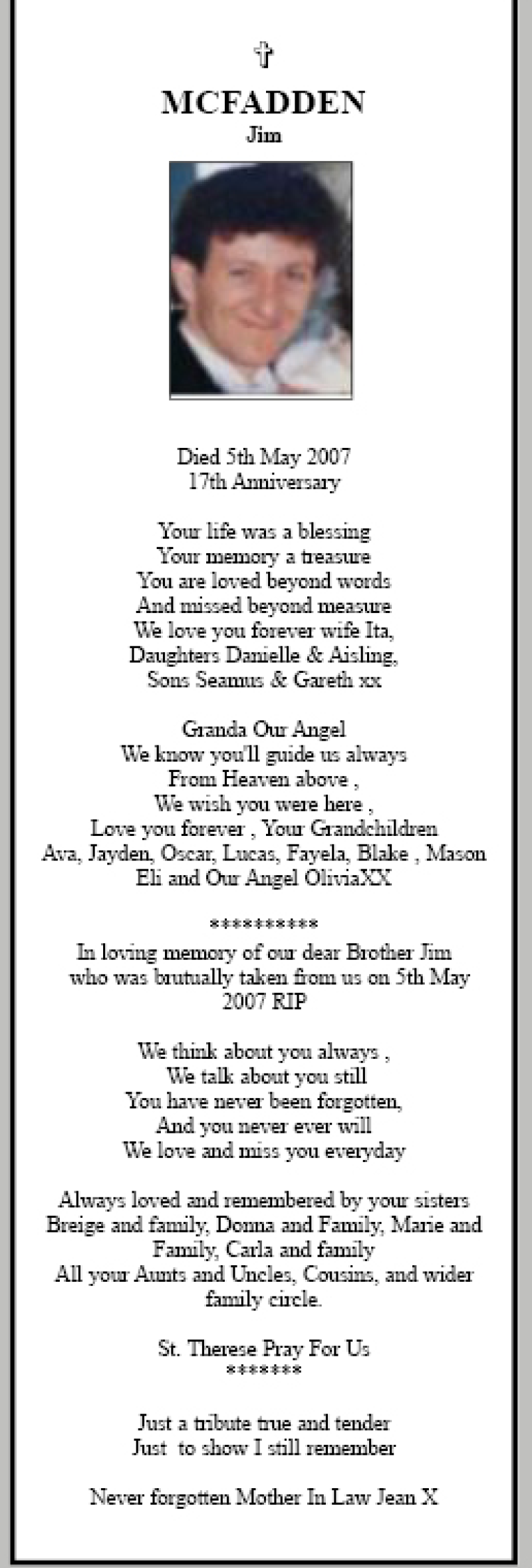 Derry Memoriam - Jim McFadden 17th Anniversary
