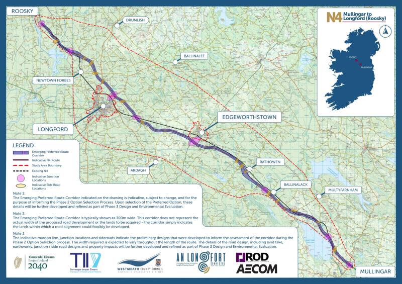 REVEALED | The preferred route for multi million euro N4 Mullingar to Longford upgrade has been unveiled 