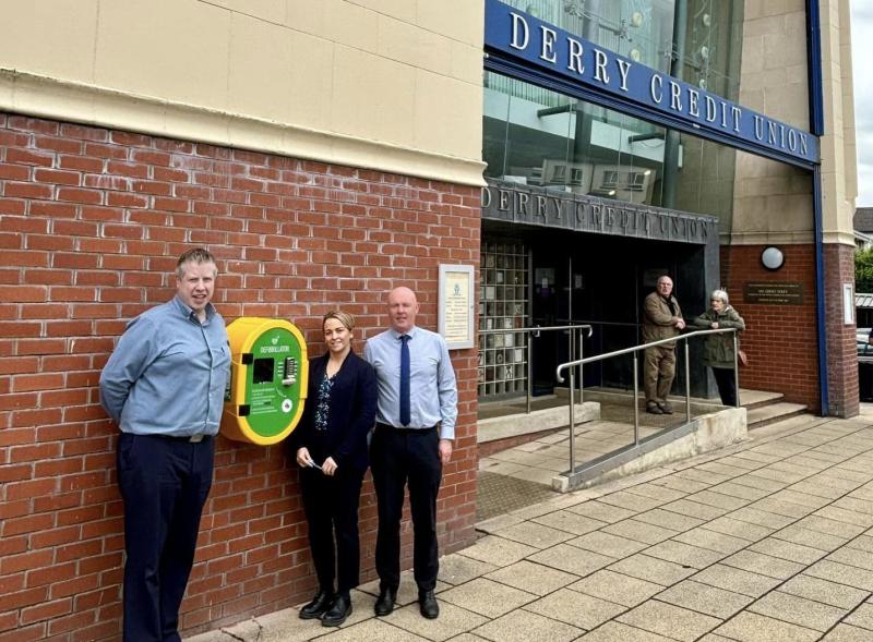 Defibrillator installed outside of a Derry Credit Union 