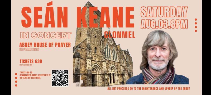 Sean Keáne to perform in concert at Clonmel's Abbey House of Prayer