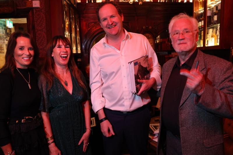 Angela O Dwyer, Victoria Mary Clarke,Willie Aherne, Pádraig Ó Flannabhra,at the Dublin launch of Shane MacGowan : SONGSMITH at The Palace Bar,Fleet St. Dublin 