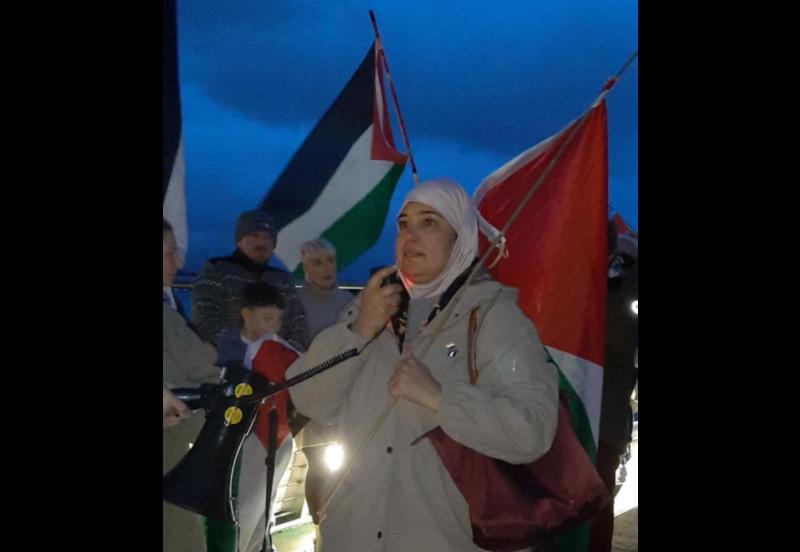 Addressing the Vigil, a clearly emotional Majida al Askari said: “Today will be the last day of this year and tomorrow will be a new year, but, in Gaza it is different, it is still October 7.