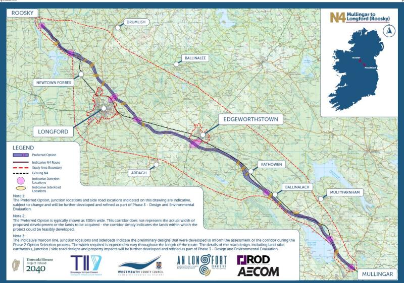 Revealed: Preferred route option for N4 Mullingar to Longford (Roosky) upgrade published