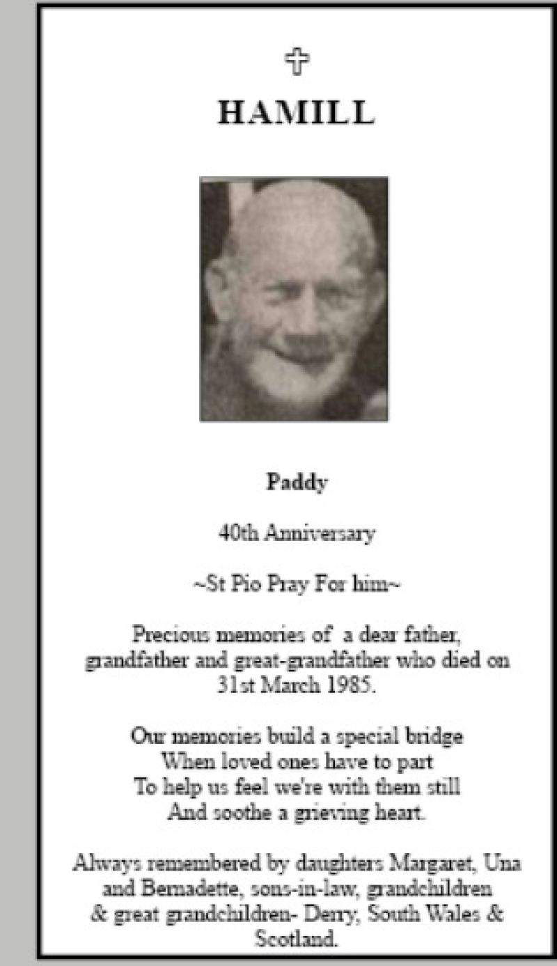 Derry Memoriam - Paddy Hamill - 40th Anniversary