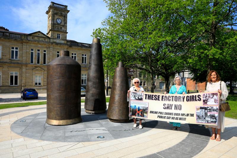 ‘This is not a good day for the factory girls; it is the saddest day of our lives’ - Clare Moore (centre) with Isabel Doherty and Sadie O'Kane.