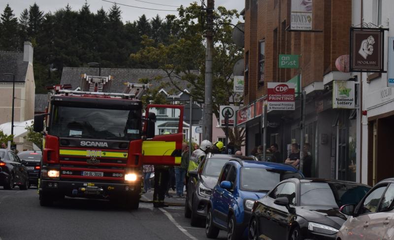 Fire services at the scene of a fire in the centre of Donegal Town 
