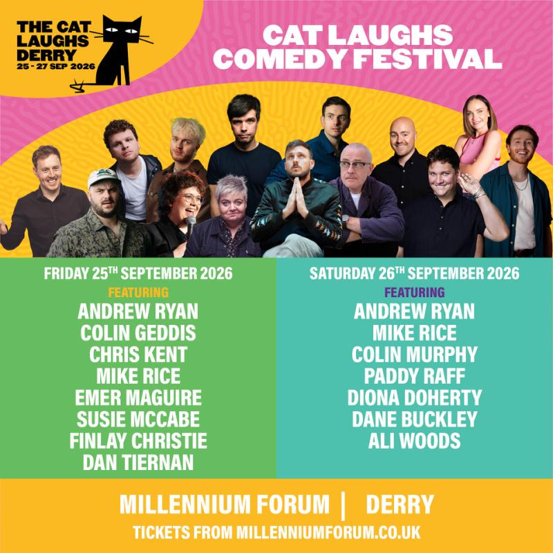 Top comedians confirmed for two-night Cat Laughs festival run at Millennium Forum