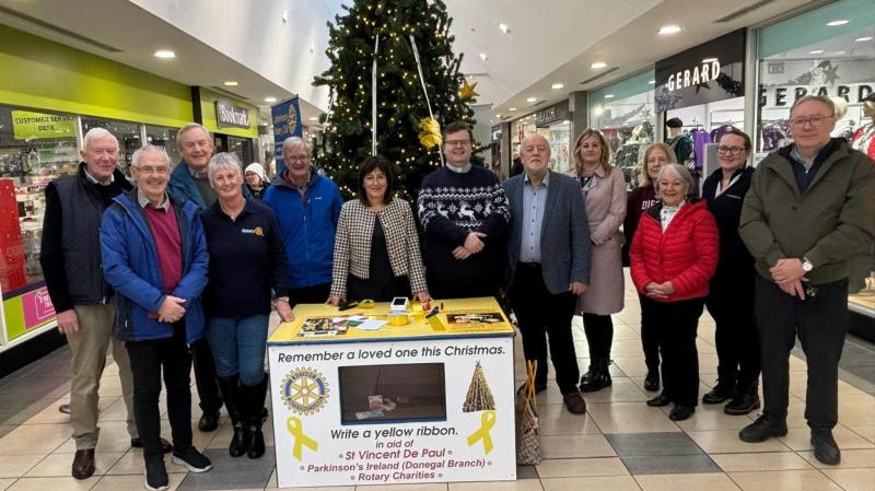 Rotary Club members  opening of the Yellow Ribbon Christmas Tree in Letterkenny