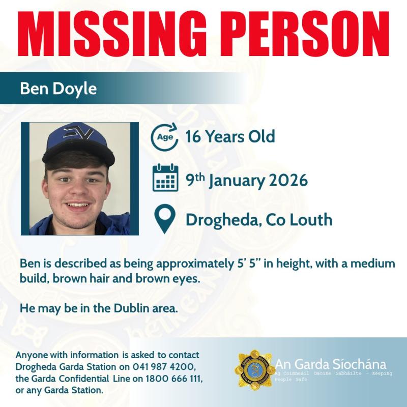 Garda&iacute; appeal for information on missing Drogheda teen