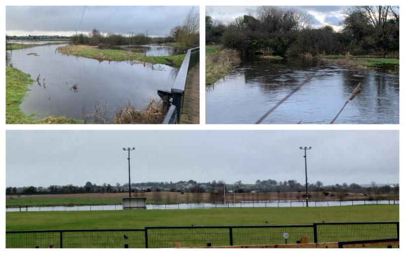 Laois river flooding GAA grounds and surrounding Portlaoise district areas