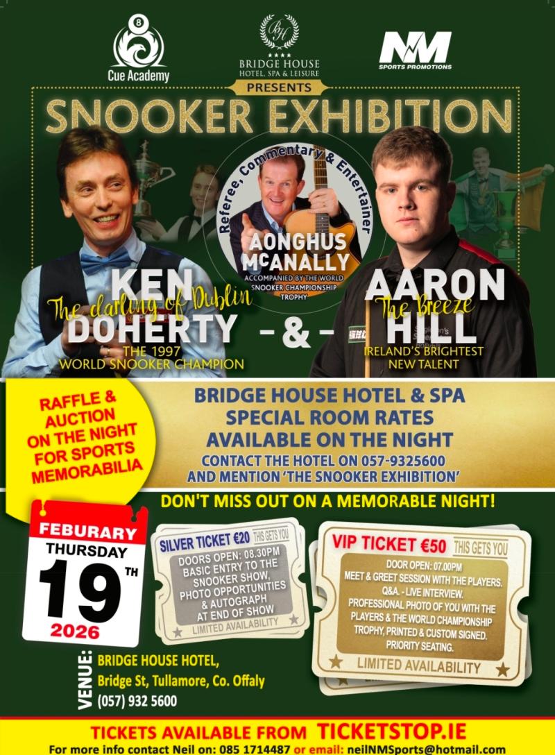 Offaly to host Snooker Exhibition with special guests including former World Champion