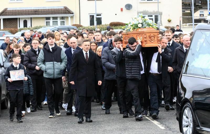 The funeral cort&egrave;ge of Daniel Cullen making its way to Our Lady of Lourdes Church, Steelstown for the 18-year-old&rsquo;s Requiem Mass.
