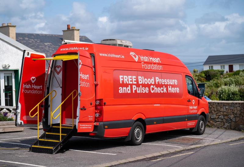 Irish Heart Foundation mobile unit offering free blood pressure and pulse checks at Corn Mill Theatre