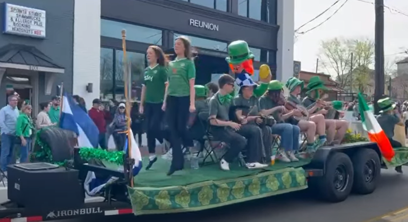 Laois Comhaltas branch and dance school march in American St Patrick's Day parade