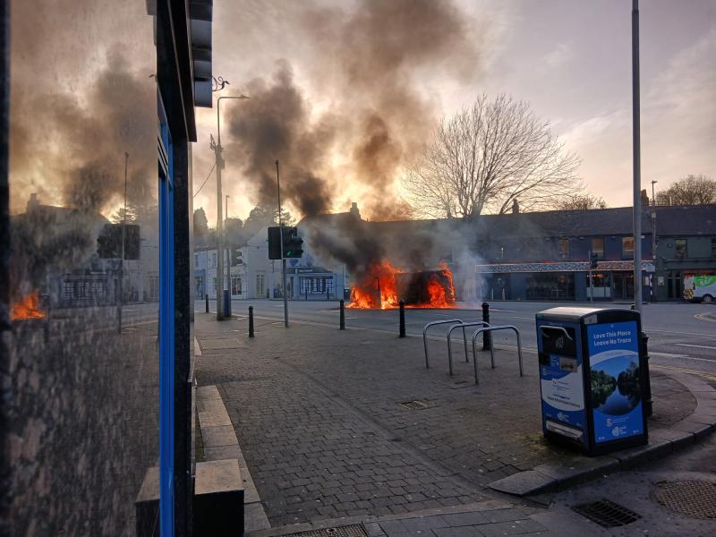 BREAKING: Kildare town centre is shut down as van bursts into flames at traffic lights