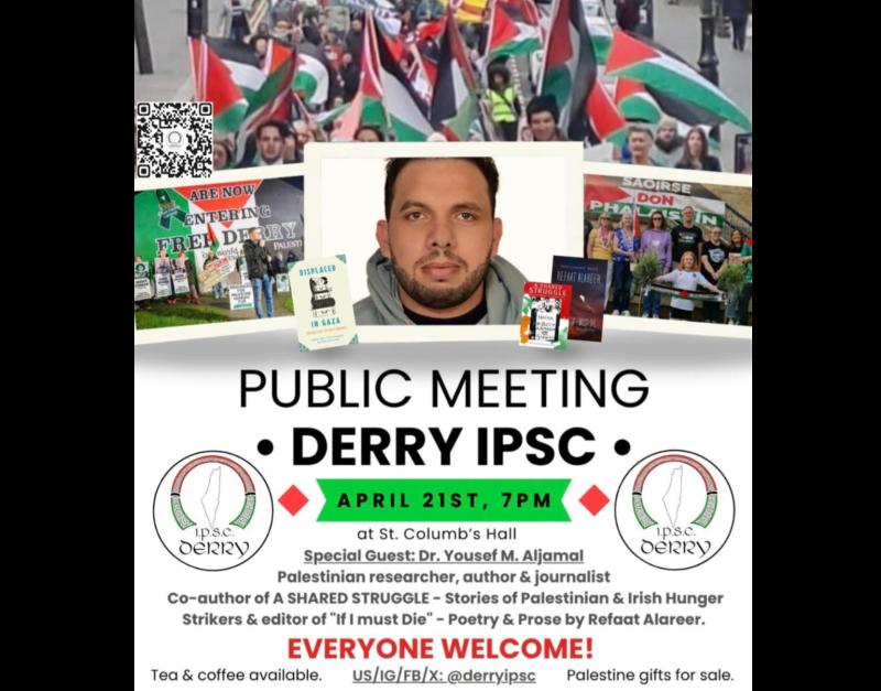 DISPC Public meeting with&nbsp;Palestinian author Yousef Aljamal in St Columb's Hall