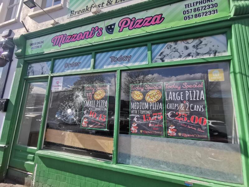 Front window of Portlaoise pizzeria smashed 