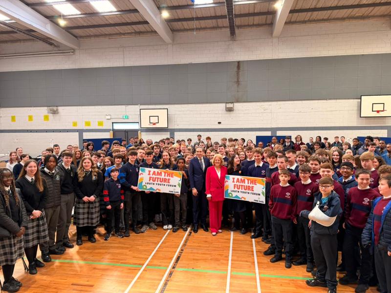 T&aacute;naiste visits Louth and takes part in D&aacute;il-style Leaders' Questions session with 200 students