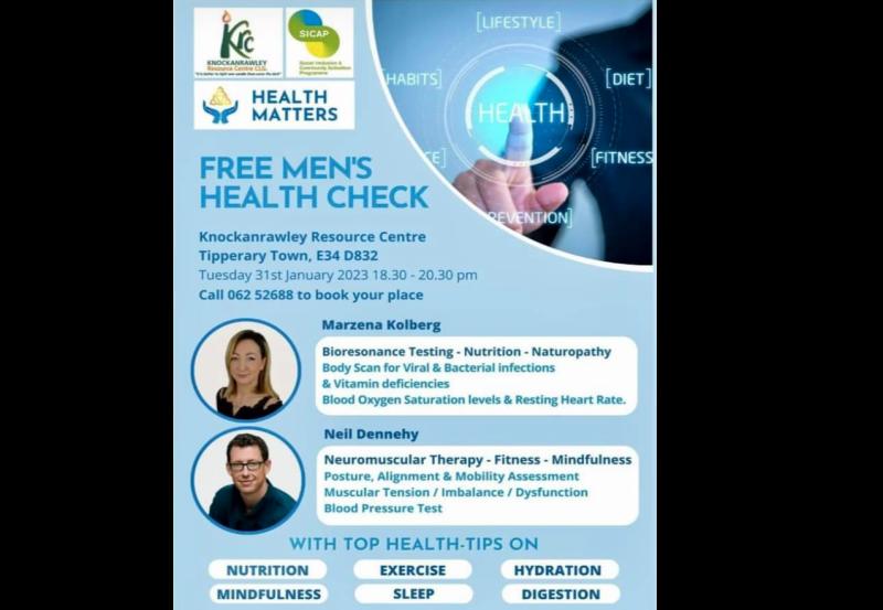 Free health check for men will take place at Knockanrawley Resource Centre 