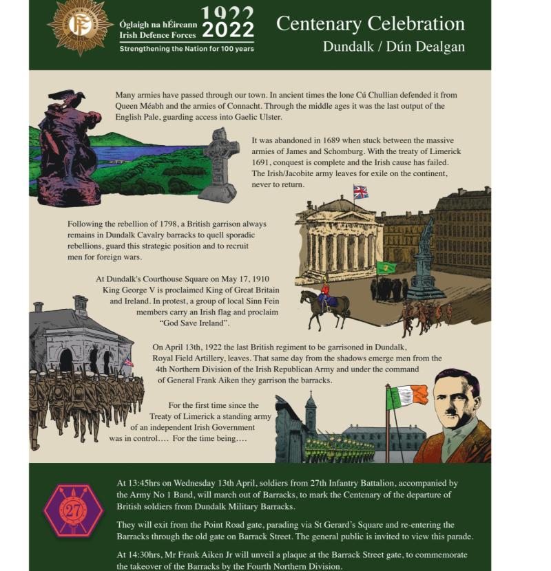 Marking centenary of departure of British soldiers from Dundalk Military Barracks