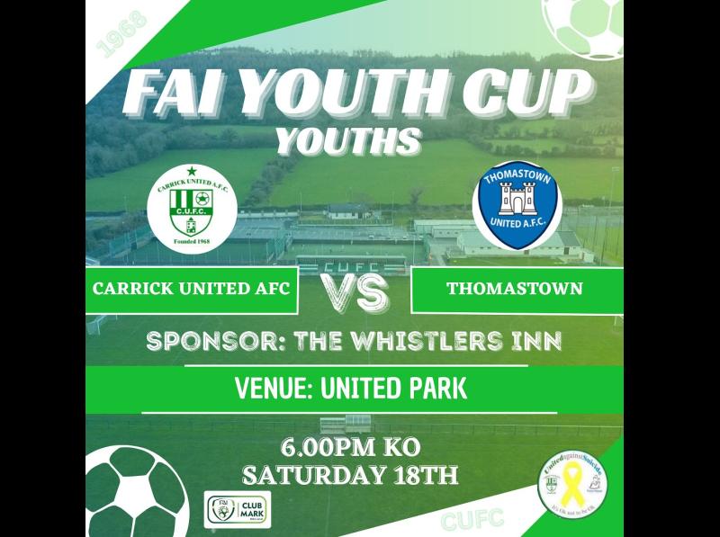 Carrick United to play Kilkenny side Thomastown United in FAI Youth Cup match this weekend 