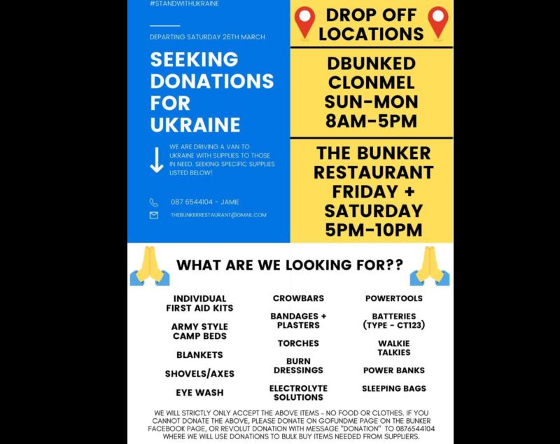 Clonmel business man appeals for humanitarian aid that he will transport to Ukraine next week 