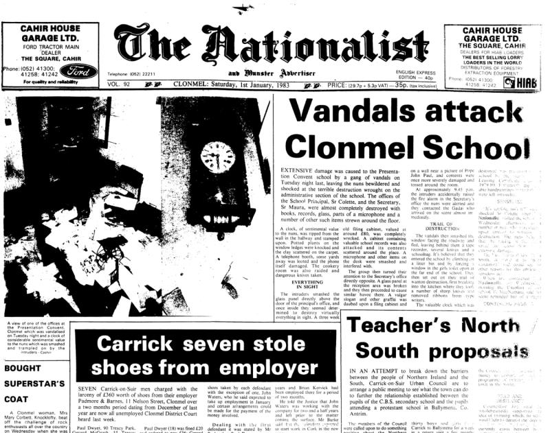 Yesteryears: 40 years ago this month vandals caused extensive damage to Clonmel school