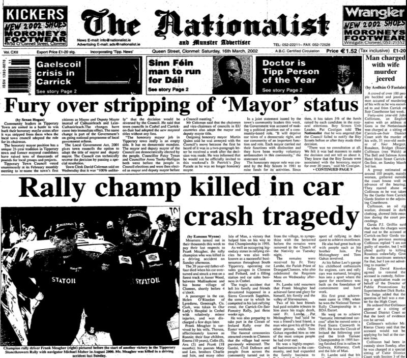 YESTERYEARS:  A black week in Tipperary 20 years ago with tragedy everywhere 