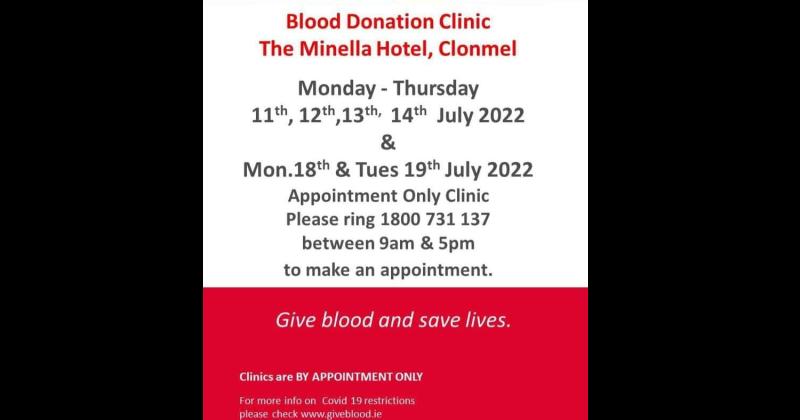 Blood donations clinic to be held in Clonmel