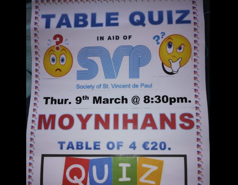 Table quiz in Clonmel for Society of St Vincent de Paul