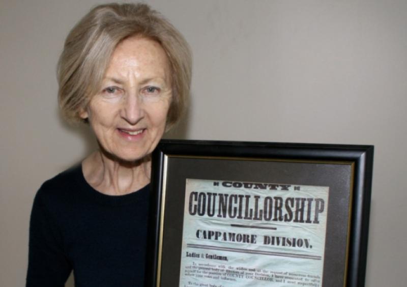 Mary Jackman with a certificate marking her uncle's candidacy in 1899. Picture: Adrian Butler