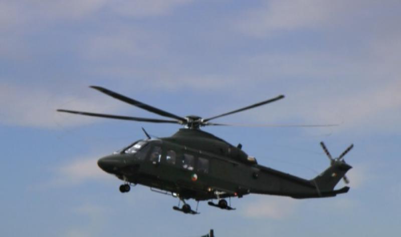 An air ambulance/rescue helicopter landing at Clonguish GAA Grounds, Newtownforbes last month.  Photo: Des Mooney