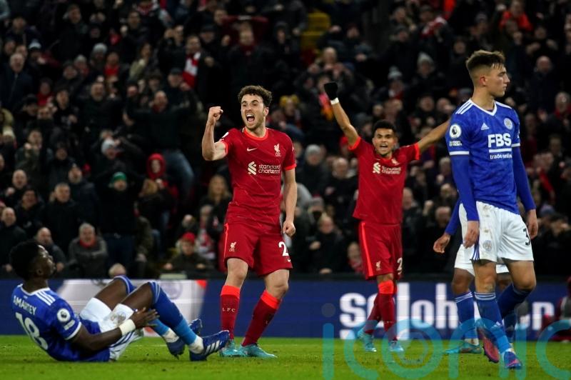 Diogo Jota double sinks Leicester as Liverpool keep up pressure on Man City