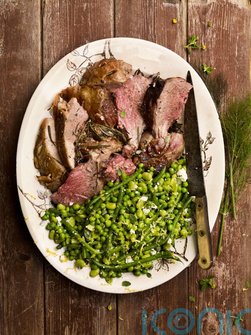 Kate Humble’s roast lamb with garden veg, oregano and feta recipe