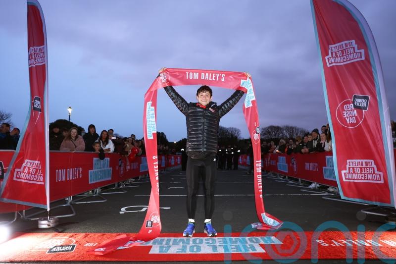 Tom Daley receives warm welcome after finishing four-day Comic Relief challenge