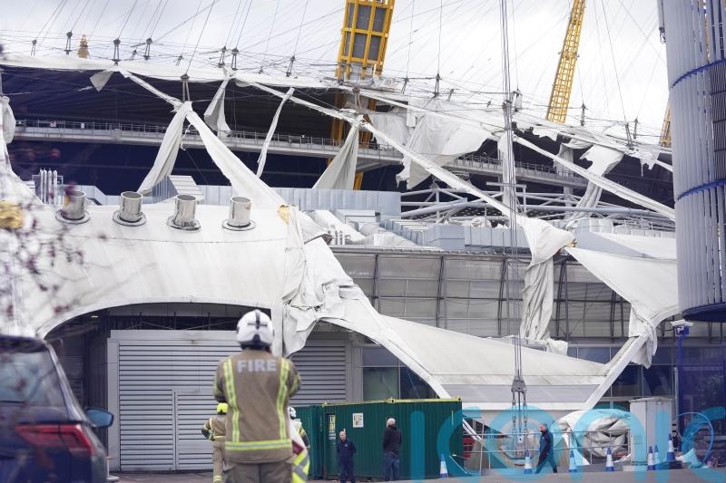 London’s O2 closed as Storm Eunice rips off part of venue’s roof