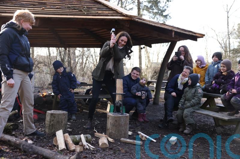Kate wields hammer to chop wood on fact-finding mission to Danish forest school
