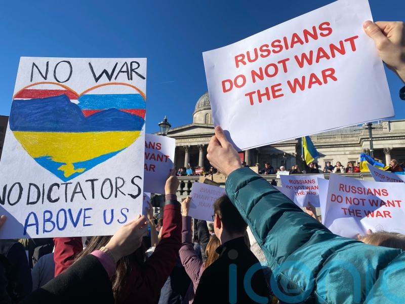 Russians and Ukrainian protesters condemn ‘shame’ and ‘nightmare’ of invasion