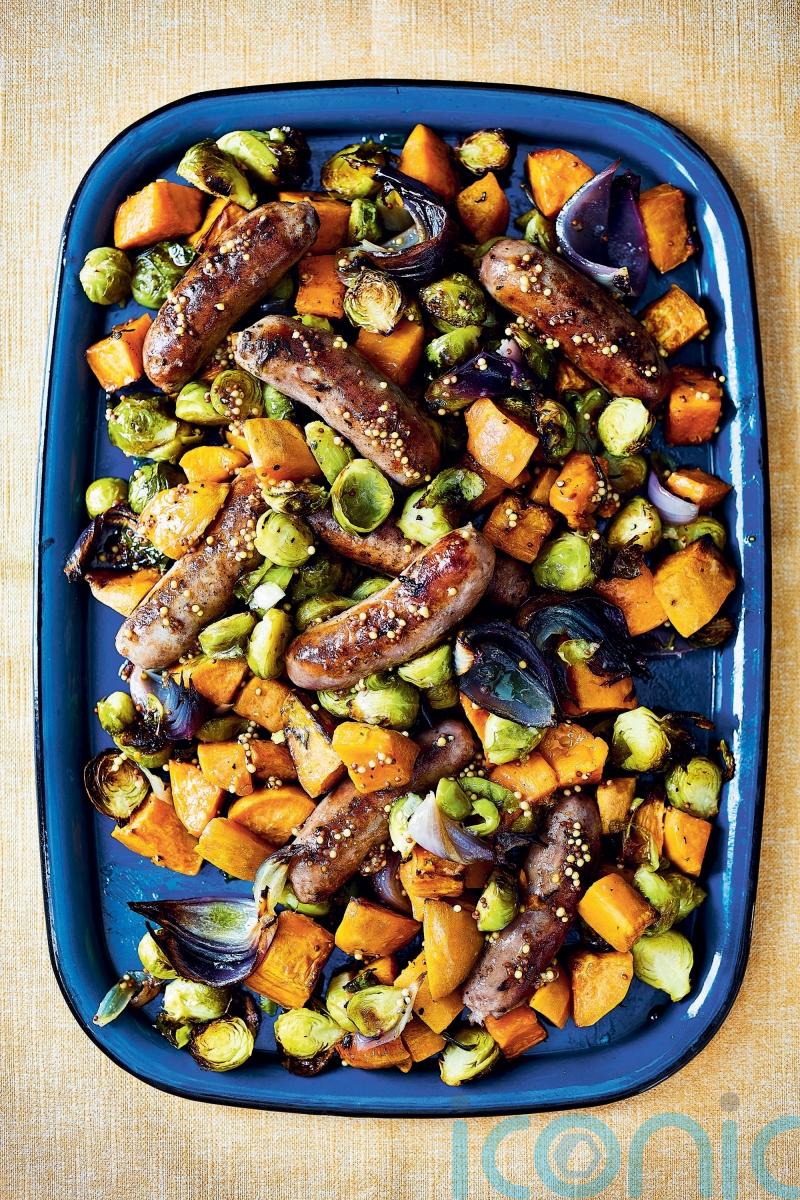Joe Wicks’ sausage, sweet potato and mustard tray bake recipe
