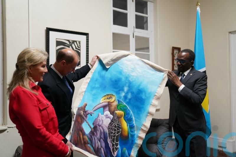 Edward and Sophie exchange gifts with Saint Lucia PM after red carpet welcome
