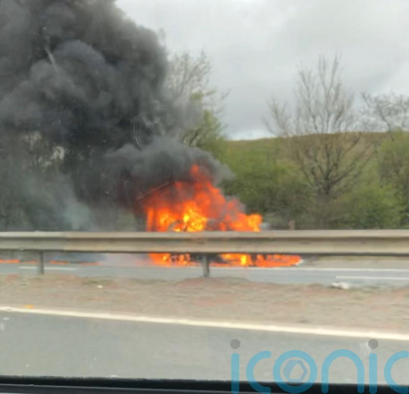 Firefighters tackle car on fire on M8