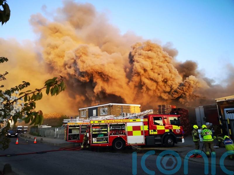 Large plume of smoke as fire crews tackle blaze at sausage factory