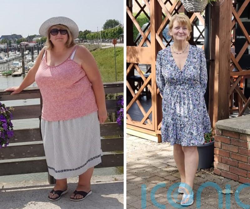 A 19st 2lb size 24 gran whose 30 year weight struggles peaked when her husband died sheds 9st becoming 10st 6lb size 12 as she turns 60