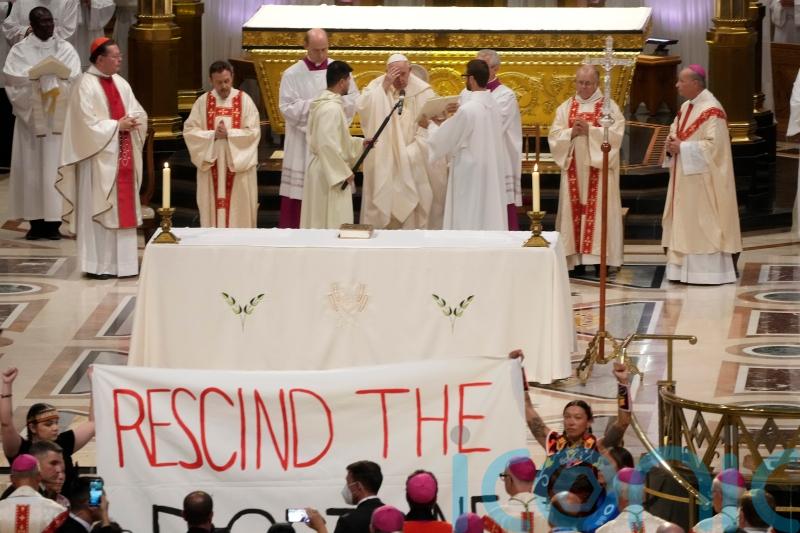 ‘Rescind the Doctrine’ protest greets pope in Canada