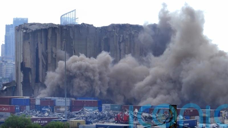 Part of Beirut’s blast-damaged port silos collapses