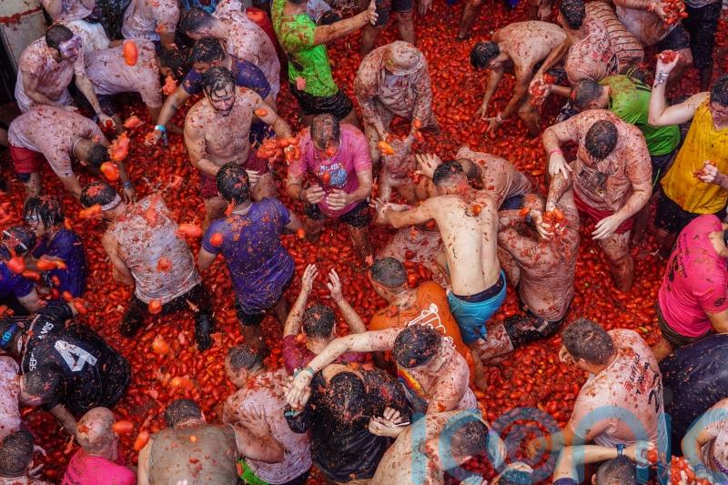 Spain’s Tomatina battle returns after pandemic hiatus