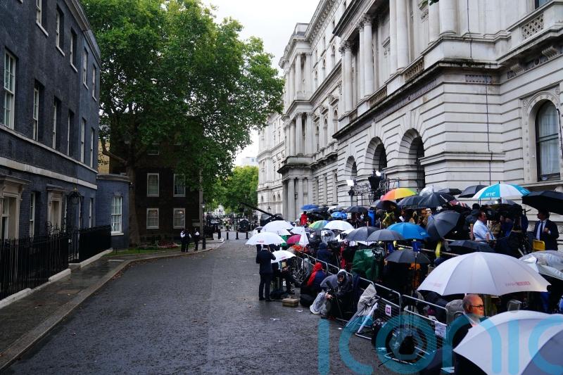 PM’s maiden speech goes ahead outside Downing Street after chaotic weather