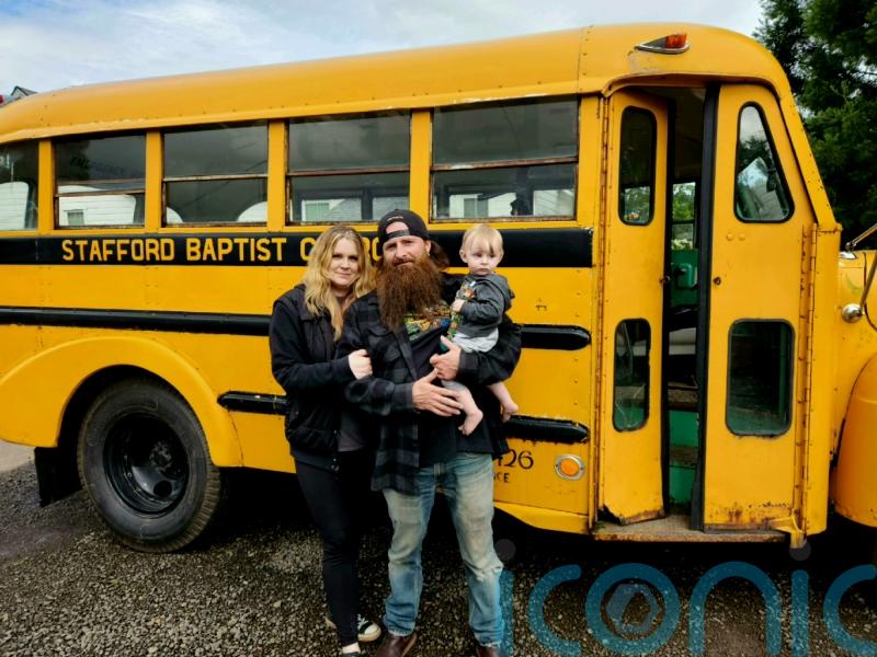 Dad brings abandoned 74-year-old school bus found in the woods ‘back to life’ and collects his daughter in it