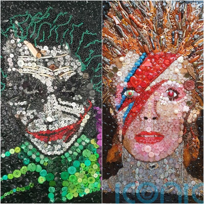 Former florist recreates cultural figures using buttons, brooches and beads
