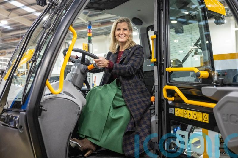 Sophie opens new £100m JCB plant and receives charity cheque for NSPCC